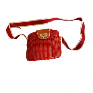 Maggi B Shoulder Bag Wicker Purse Square Bag Burnt Orange 7" L x 5" H 17" strap